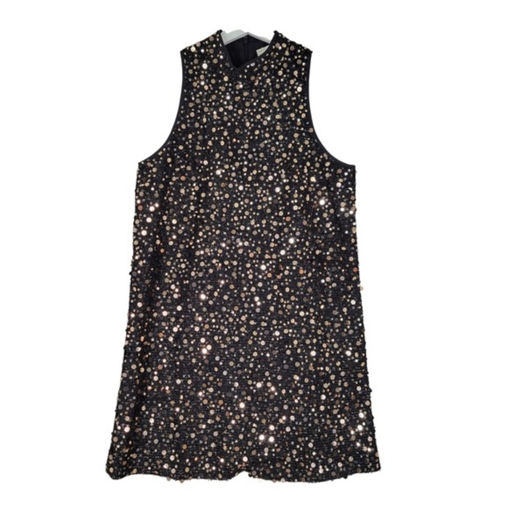 Venus Sequin Mini‎ Dress Womens Size 4 Black Gold High Neck Sleeveless 4312054